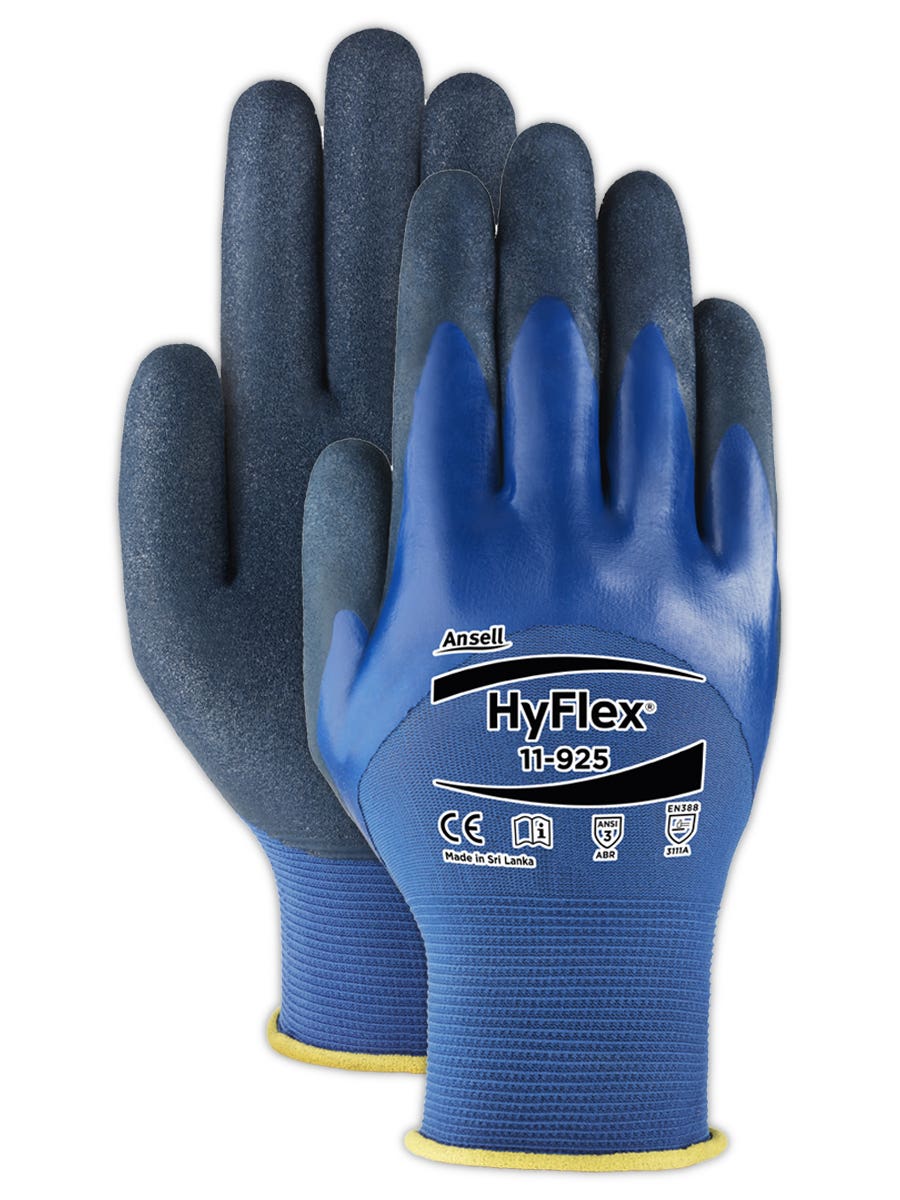 Ansell HyFlex 11-925 Nylon Blend Work Gloves with Ansell Grip 3/4 Coating