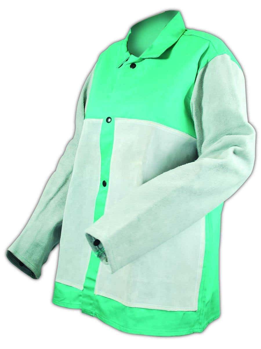 Magid SparkGuard 1830LSFLP Green Flame Resistant Jacket with Leather Sleeves and Front Patches
