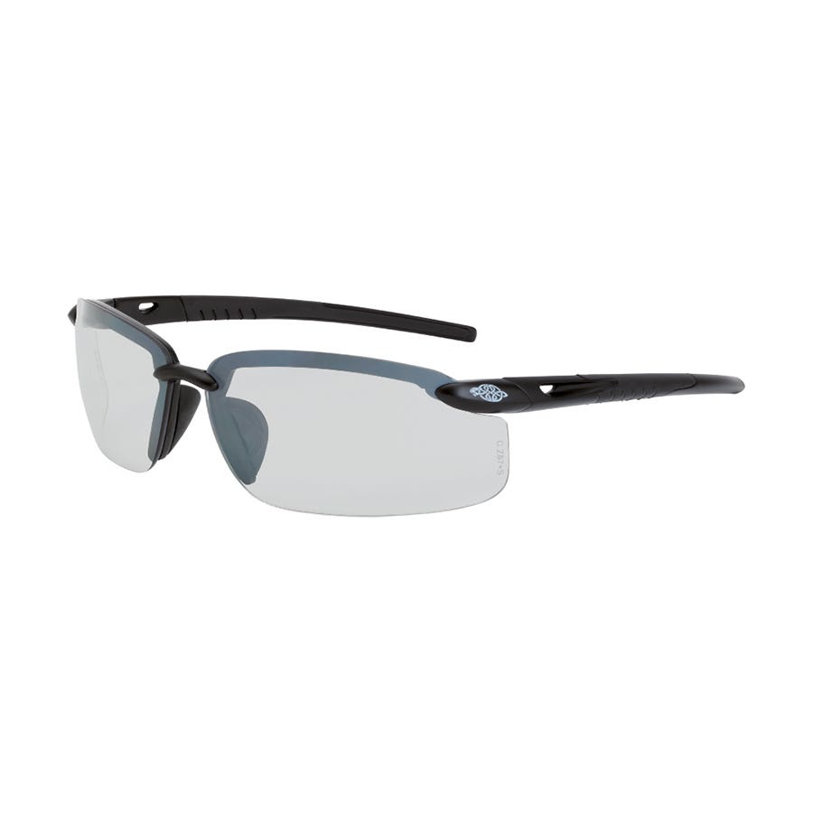 CrossFire Safety Glasses: Scratch-Resistant, Polycarbonate, Clear Mirror Lenses, Half-Framed - Black Frame, Non-Adjustable Temples, Series Crossfire