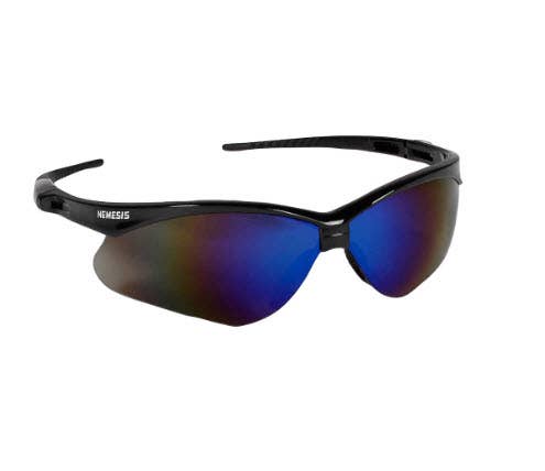 KleenGuard Safety Glasses: Scratch-Resistant, Polycarbonate, Blue Mirror Lenses, Full-Framed - Black Frame, Non-Adjustable Temples, Series V30