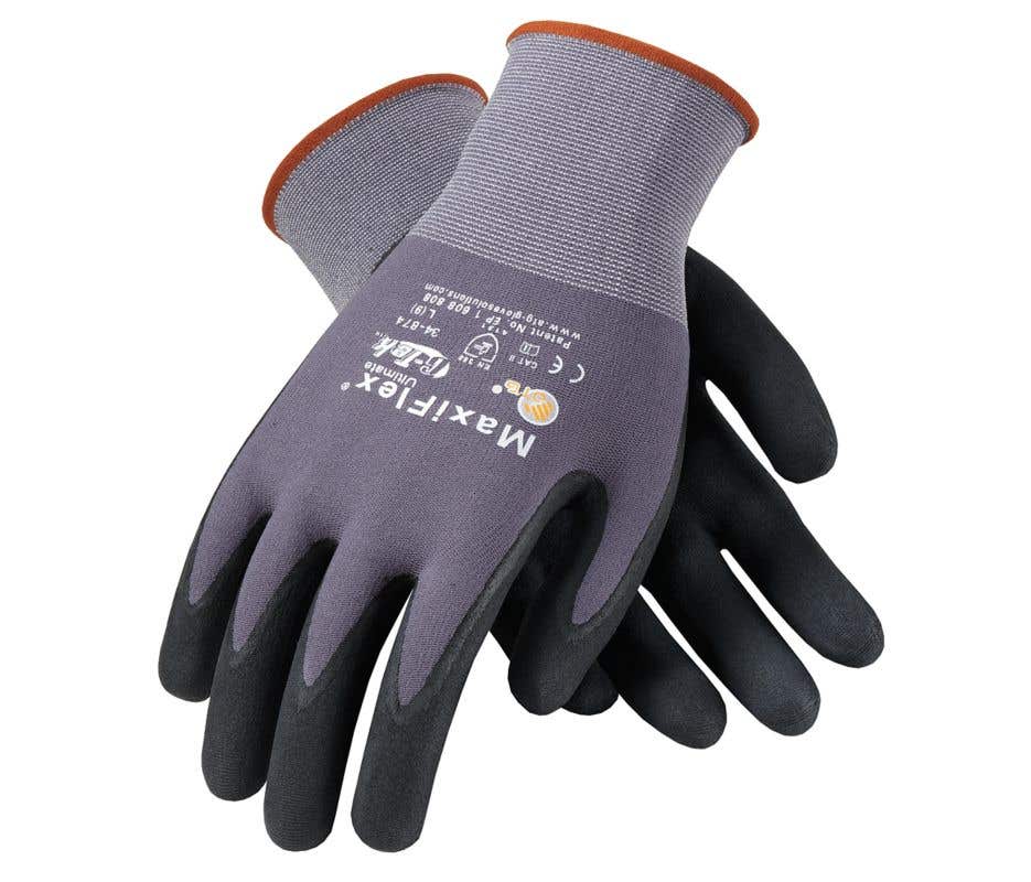 ATG Work Gloves: ATG 34-874, Size X-Small, Nylon & Elastane, Micro-Foam Nitrile-Coated, Foam Grip, General Purpose - Nylon & Elastane-Lined, Gray