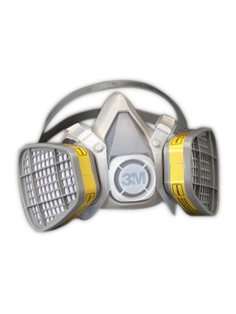 3M Half Facepiece Respirator w/ Cartridge: Medium, Thermoplastic Elastomer, Permanently Attached - Protection from Organic Vapor, 4 Point Suspension