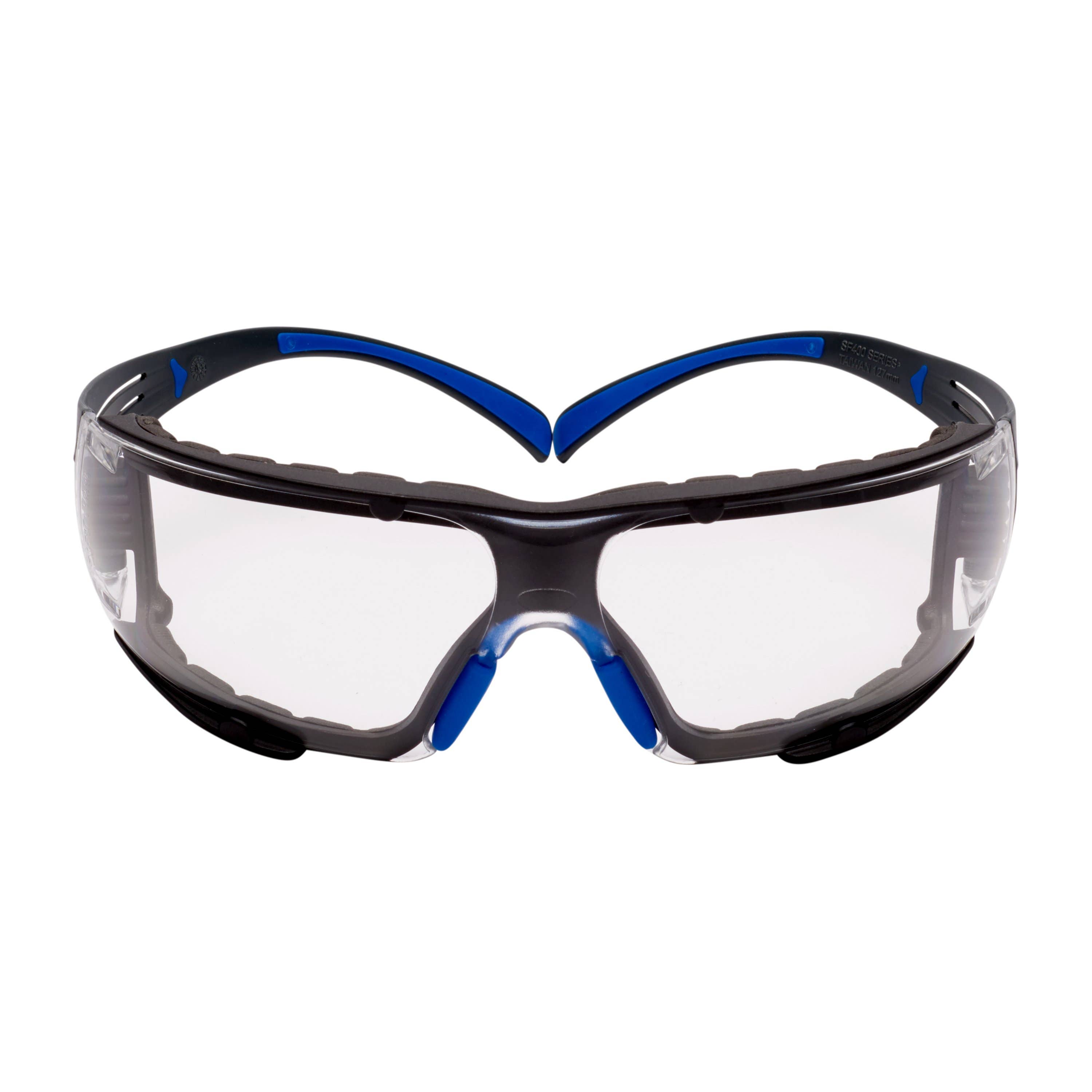 3M | SecureFit™ Safety Glasses: Anti-Fog & Scratch-Resistant, Polycarbonate, Clear Lenses, Frameless - Black & Blue Frame, Non-Adjustable Temples