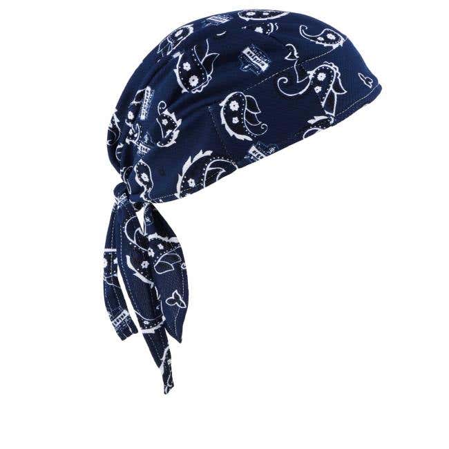 Ergodyne | Chill-Its® Tie Hat: Size Universal, Navy, Elastic Band, Low-Profile, Machine Washable, Moisture Wicking & Terry Cloth Sweatband