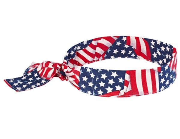 Ergodyne Cooling Headband: Size Universal, Blue, Red & White, Cooling Relief, Hand Washable & Low-Profile - Cotton | Part #12303