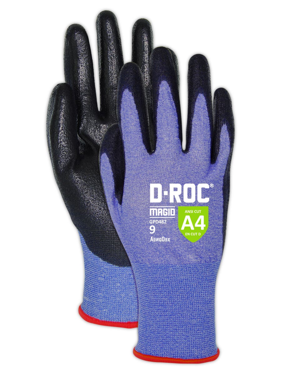 Magid D-ROC AeroDex GPD482 18-Gauge Polyurethane Coated Work Gloves, ANSI Cut Level A4