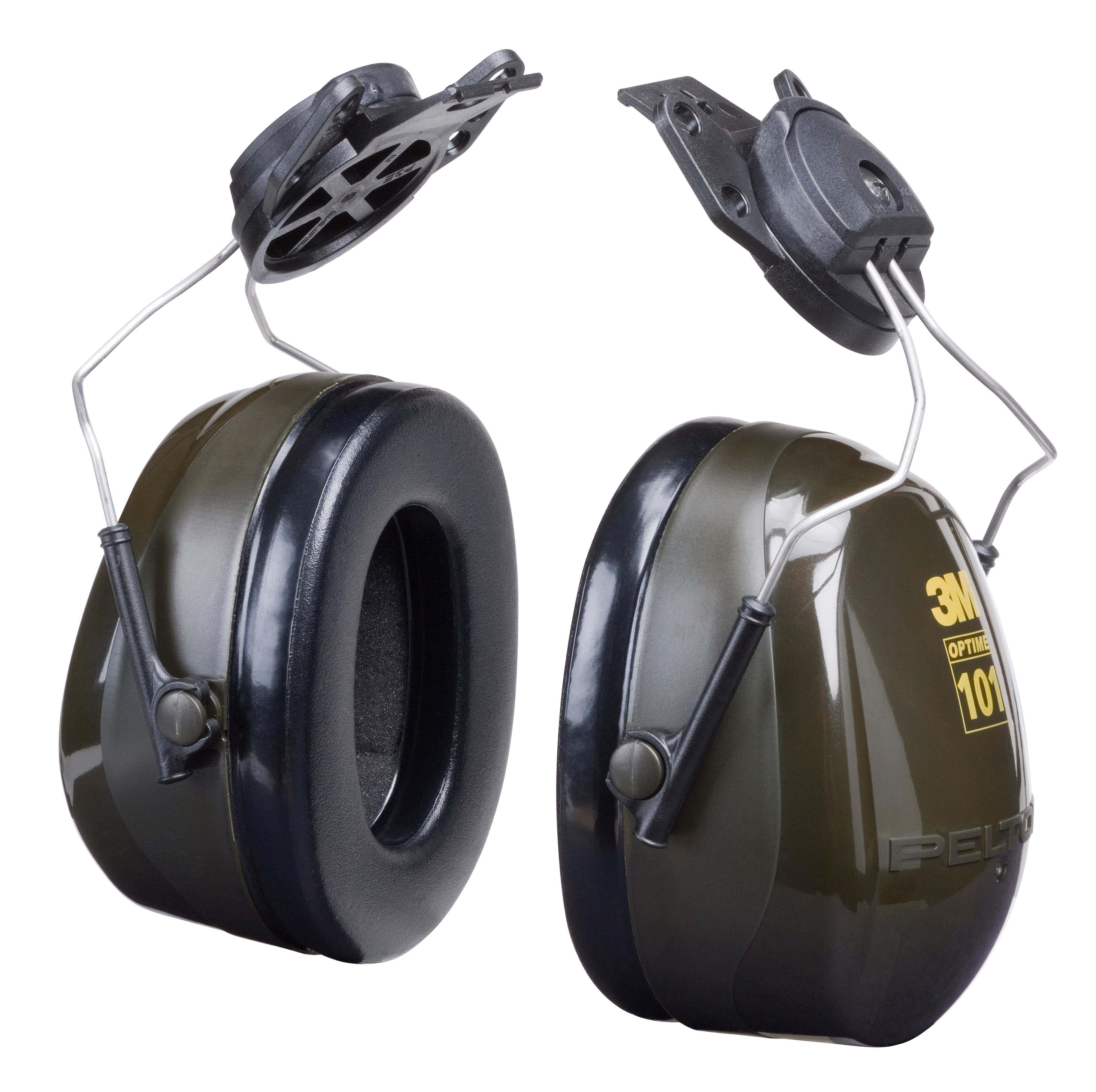 Peltor Optime 101 Hard Hat-Mounted Earmuffs, Passive Protection, NRR 24 dB, Foam, Black/Green