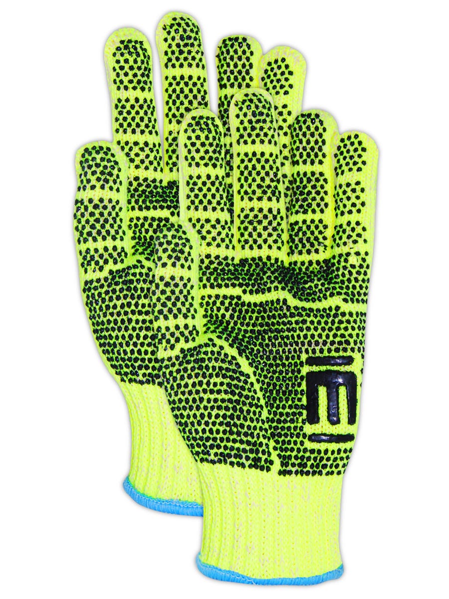 Magid CutMaster H93HVPR Hi-Viz Hyperon V Knit Gloves with PVC Dots on Both Sides - Cut Level A4