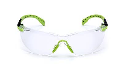 3M | Solus Safety Glasses: Anti-Fog & Scratch-Resistant, Polycarbonate, Clear Lenses, Frameless - Black & Green Frame, Non-Adjustable Temples, Series