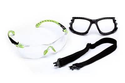 3M | Solus Safety Glasses: Anti-Fog & Scratch-Resistant, Polycarbonate, Clear Lenses, Half-Framed - Black & Green Frame, Non-Adjustable Temples