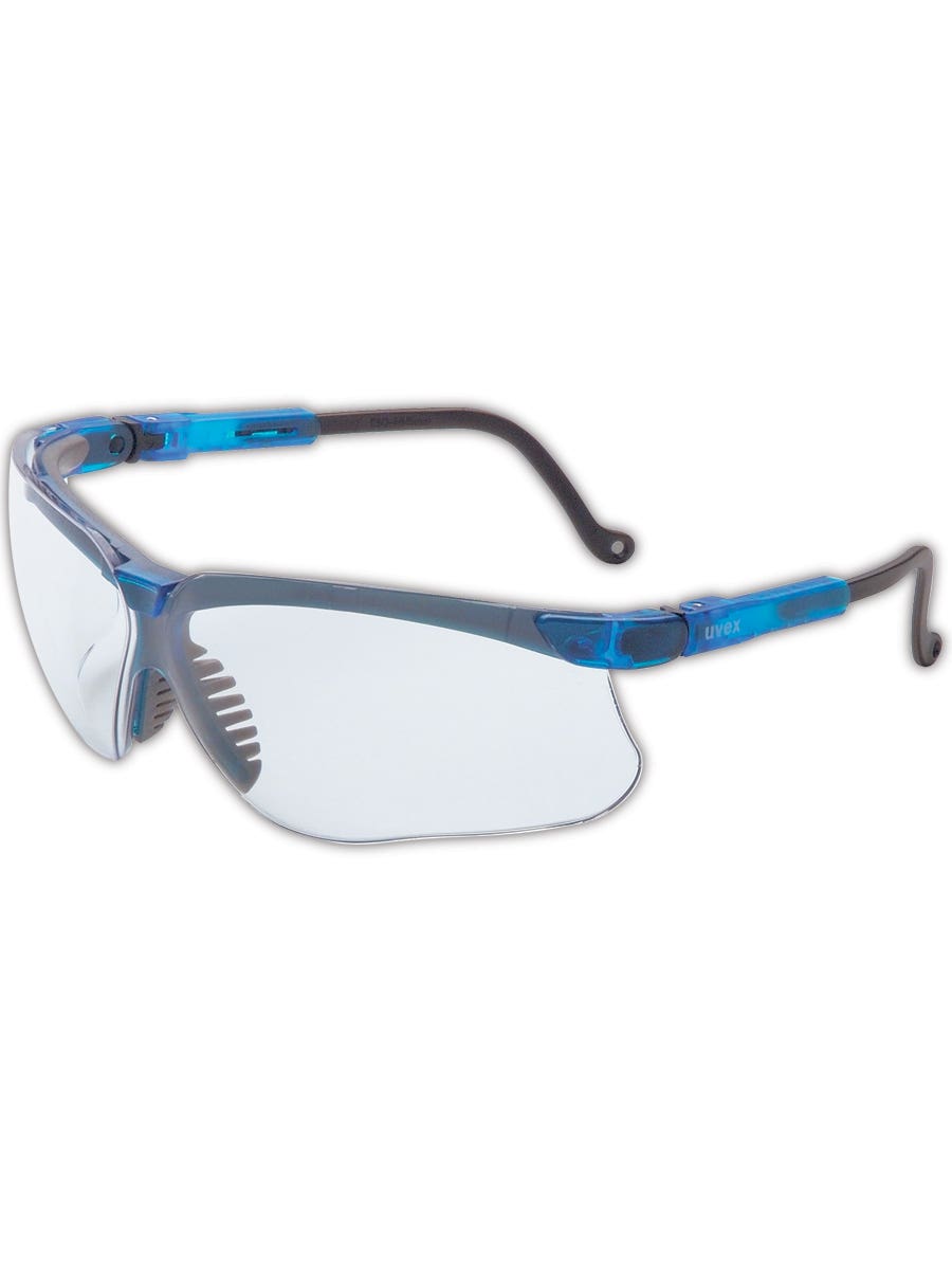 Uvex | Genesis® Safety Glasses: Scratch-Resistant, Polycarbonate, Clear Lenses, Half-Framed - Blue Frame, Adjustable Temples, Series Genesis, ANSI