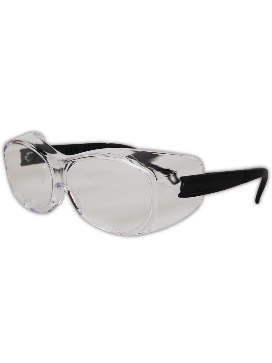 PYRAMEX | OTS Safety Glasses: Scratch-Resistant, Polycarbonate, Clear Lenses, Frameless - Black Frame, Adjustable Temples, Series OTS, ANSI Z87.1+