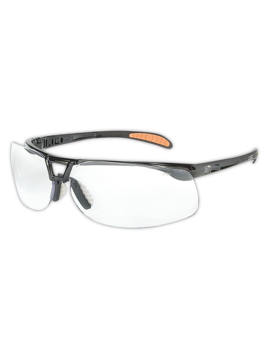 Uvex | Protege Safety Glasses: Scratch-Resistant, Polycarbonate, Clear Lenses, Frameless - Black Frame, Adjustable Temples, ANSI Z87.1+ | Part