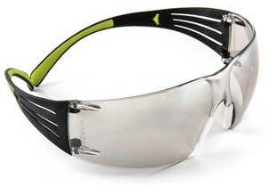 3M | SecureFit™ Safety Glasses: Scratch-Resistant, Polycarbonate, Clear Mirror Lenses, Frameless - Black & Green Frame, Non-Adjustable Temples
