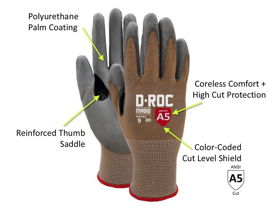 Magid D-ROC DXPG52 15-Gauge PU Coated Cut Level A5 Gloves