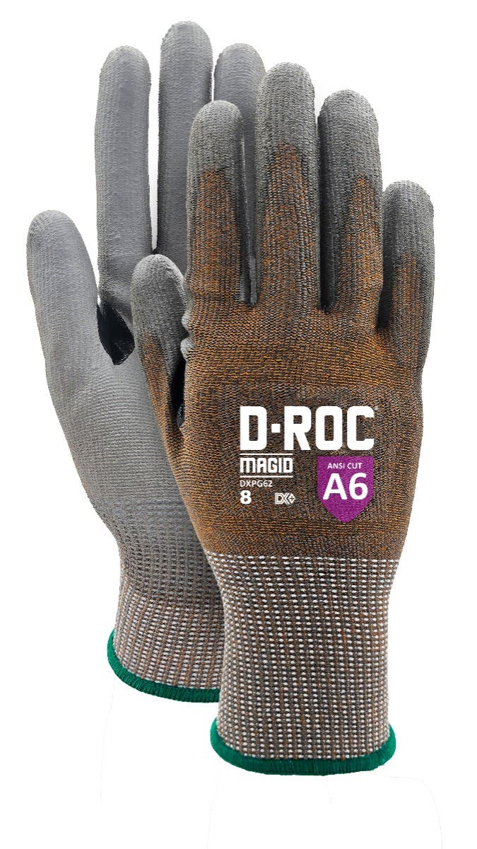 Magid&reg; D-ROC&reg; DX+ Technology&reg; DXPG62 13-Gauge Polyurethane Palm Coated Coreless Work Glove, ANSI Cut Level A6