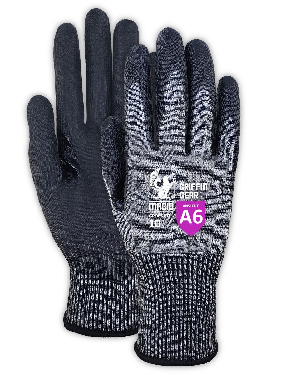Magid Griffin Gear GPD651 Hyperon Polyurethane Palm Coated Gloves With Reinforced Thumb Crotch- Cut Level A6