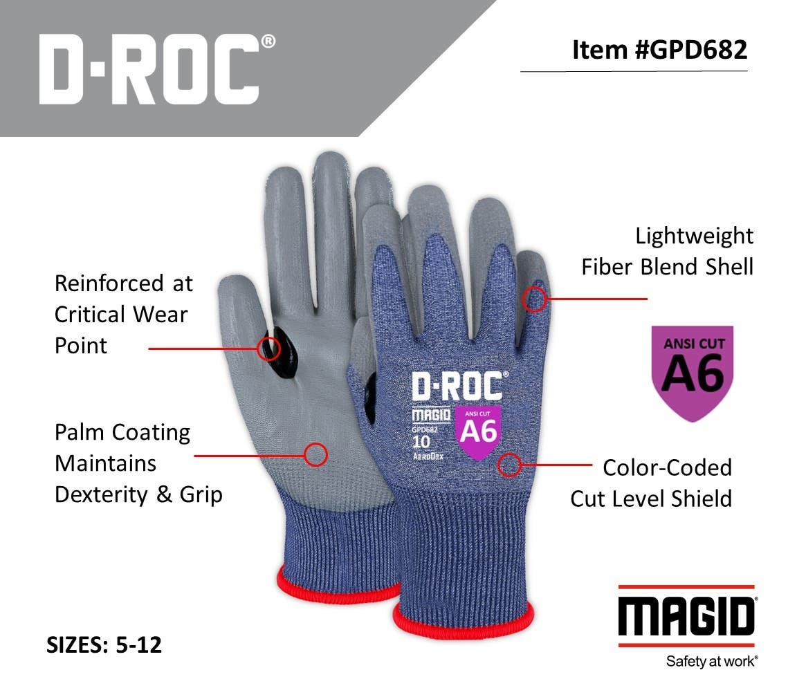 Magid D-ROC AeroDex GPD682 PU Coated Gloves, ANSI A6