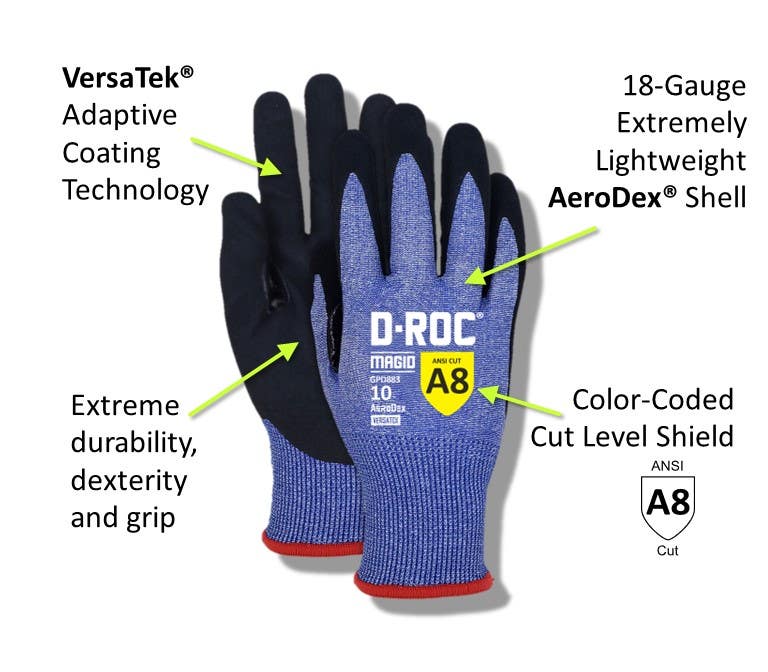 Magid D-ROC GPD883 AeroDex 18-Gauge Work Glove Cut A8