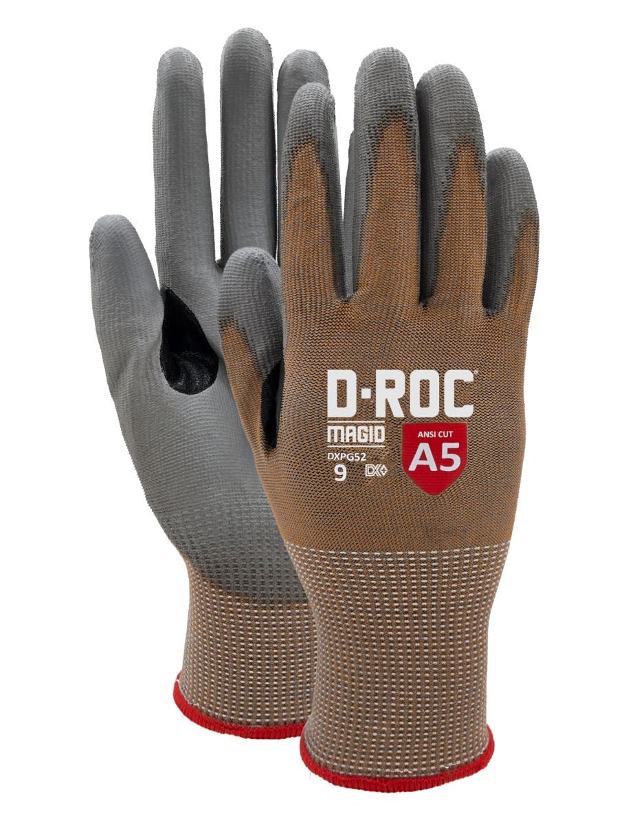 Magid&reg; D-ROC&reg; DX+ Technology&reg; DXPG52 15-Gauge Polyurethane Palm Coated Coreless Work Gloves - ANSI Cut Level A5