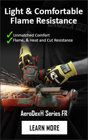 Magid TRX667 Aerodex FR Banner image with angle grinder and fire-resistant impact glove from Magid. 