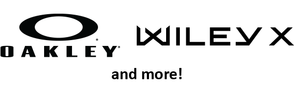 brand partner logos - Oakley, Wiley X, and the text "and more!"