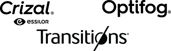 vendor partner logos - Crizal by essilor, Optifog, and Transitions